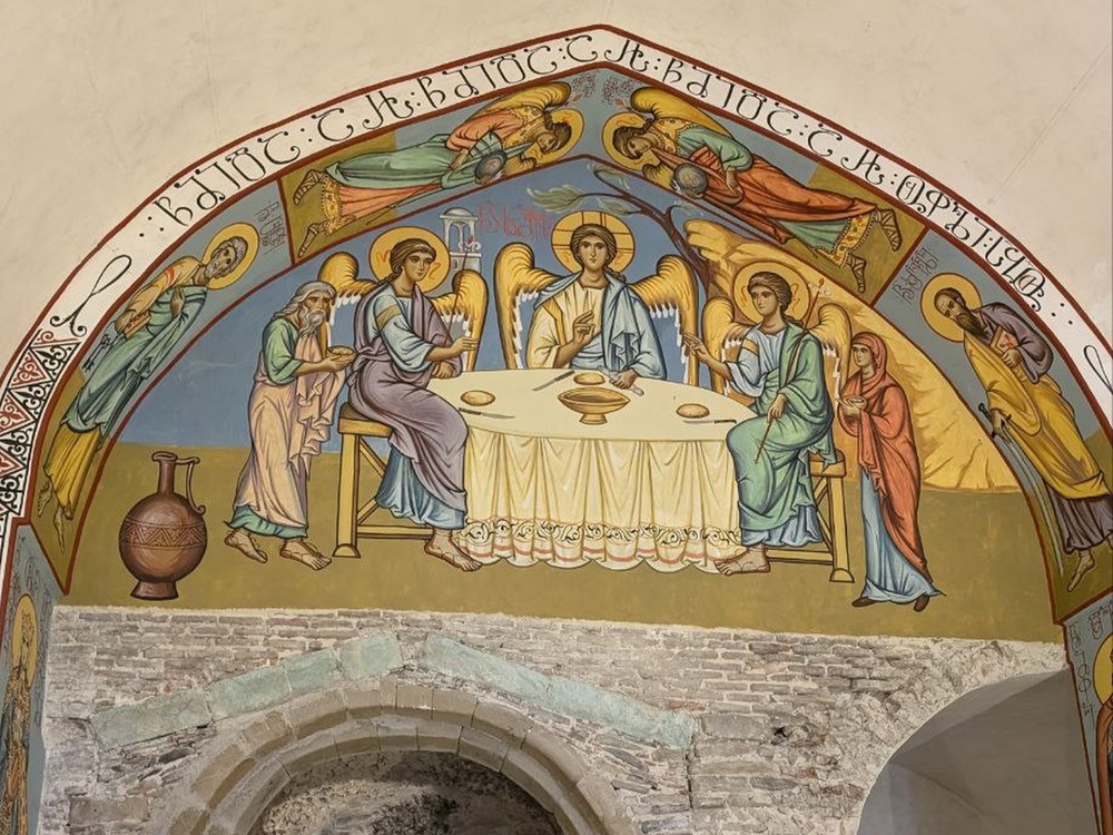 Древняя фреска — Гостеприимство Авраама